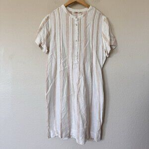 Faherty Gemina Pintuck Sleeved Dress 100% Linen White Blush Stripes Medium